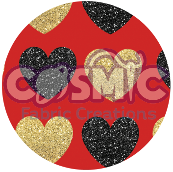 Black& Gold Glitter Hearts - Red background
